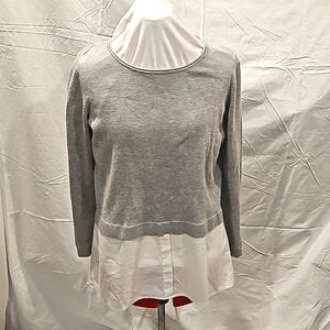 Anna Heather Grey Sweater with false layer shirt size L
